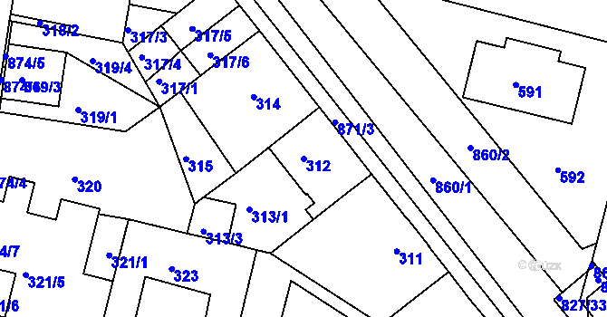 Parcela st. 312 v KÚ Bohnice, Katastrální mapa