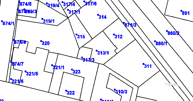 Parcela st. 313/1 v KÚ Bohnice, Katastrální mapa