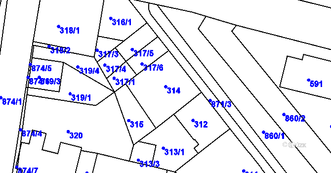 Parcela st. 314 v KÚ Bohnice, Katastrální mapa