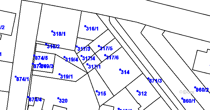 Parcela st. 317/6 v KÚ Bohnice, Katastrální mapa