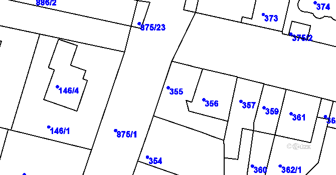 Parcela st. 355 v KÚ Bohnice, Katastrální mapa