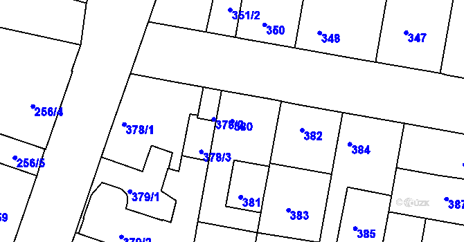 Parcela st. 380 v KÚ Bohnice, Katastrální mapa