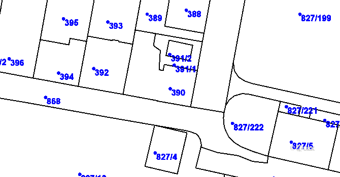Parcela st. 390 v KÚ Bohnice, Katastrální mapa