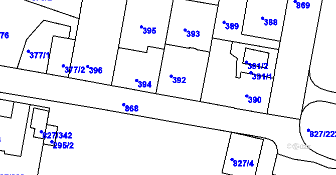 Parcela st. 392 v KÚ Bohnice, Katastrální mapa