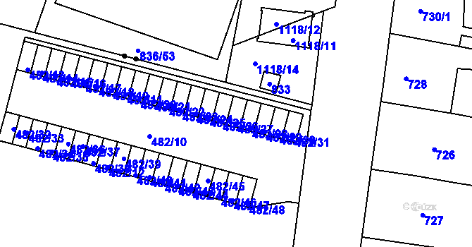 Parcela st. 482/27 v KÚ Bohnice, Katastrální mapa