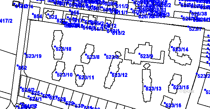 Parcela st. 523/3 v KÚ Bohnice, Katastrální mapa