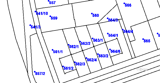 Parcela st. 562/2 v KÚ Bohnice, Katastrální mapa