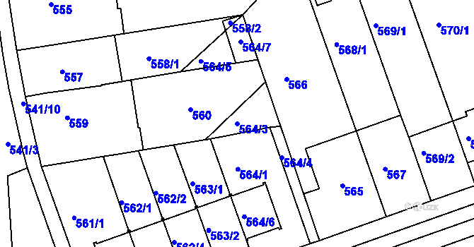Parcela st. 564/3 v KÚ Bohnice, Katastrální mapa