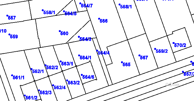 Parcela st. 564/4 v KÚ Bohnice, Katastrální mapa