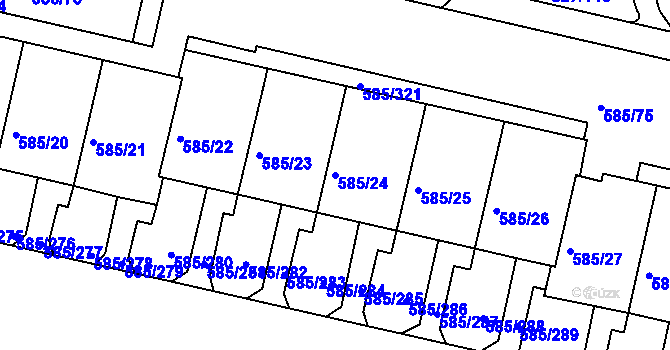 Parcela st. 585/24 v KÚ Bohnice, Katastrální mapa
