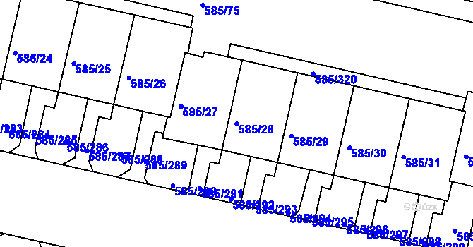 Parcela st. 585/28 v KÚ Bohnice, Katastrální mapa