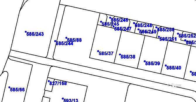 Parcela st. 585/37 v KÚ Bohnice, Katastrální mapa