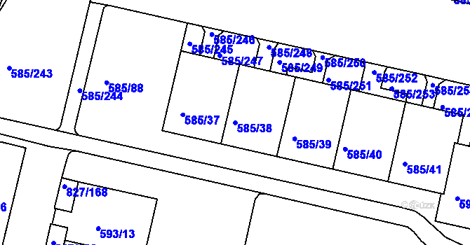 Parcela st. 585/38 v KÚ Bohnice, Katastrální mapa