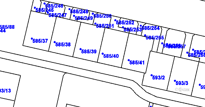 Parcela st. 585/40 v KÚ Bohnice, Katastrální mapa