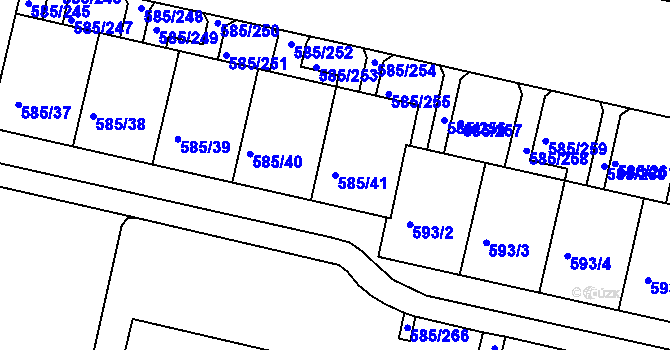 Parcela st. 585/41 v KÚ Bohnice, Katastrální mapa