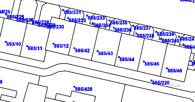 Parcela st. 585/43 v KÚ Bohnice, Katastrální mapa
