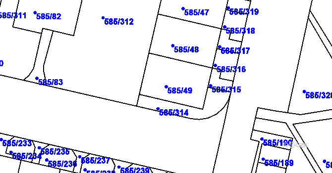 Parcela st. 585/49 v KÚ Bohnice, Katastrální mapa