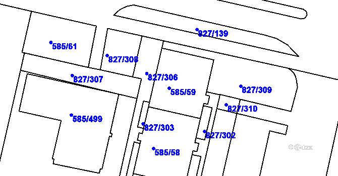 Parcela st. 585/59 v KÚ Bohnice, Katastrální mapa