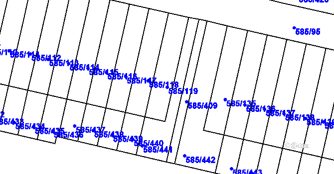 Parcela st. 585/119 v KÚ Bohnice, Katastrální mapa