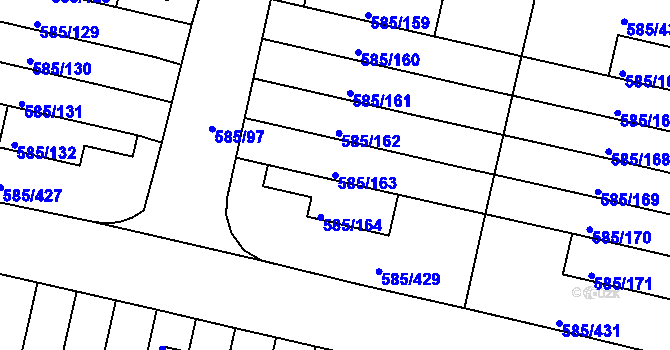 Parcela st. 585/163 v KÚ Bohnice, Katastrální mapa