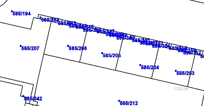 Parcela st. 585/205 v KÚ Bohnice, Katastrální mapa