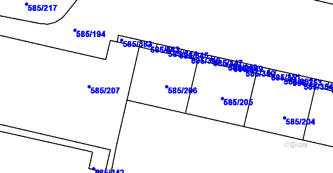 Parcela st. 585/206 v KÚ Bohnice, Katastrální mapa