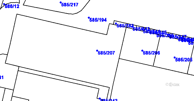 Parcela st. 585/207 v KÚ Bohnice, Katastrální mapa