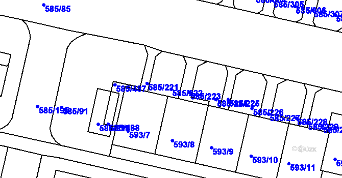 Parcela st. 585/222 v KÚ Bohnice, Katastrální mapa