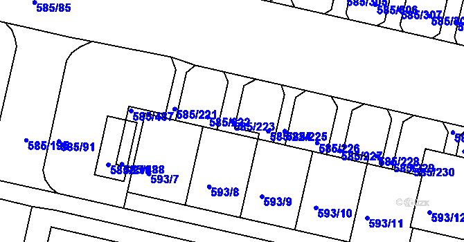 Parcela st. 585/223 v KÚ Bohnice, Katastrální mapa