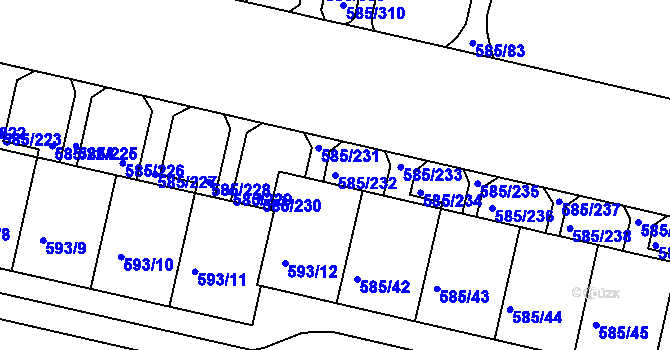 Parcela st. 585/232 v KÚ Bohnice, Katastrální mapa
