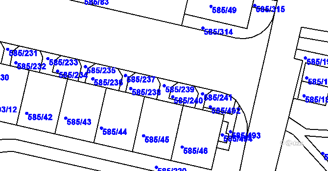 Parcela st. 585/239 v KÚ Bohnice, Katastrální mapa