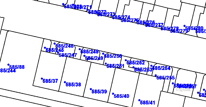 Parcela st. 585/250 v KÚ Bohnice, Katastrální mapa