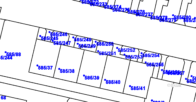 Parcela st. 585/251 v KÚ Bohnice, Katastrální mapa