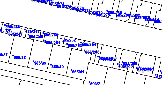 Parcela st. 585/254 v KÚ Bohnice, Katastrální mapa