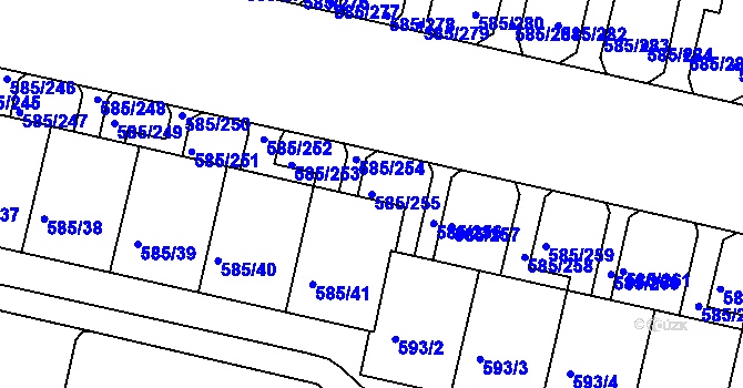 Parcela st. 585/255 v KÚ Bohnice, Katastrální mapa