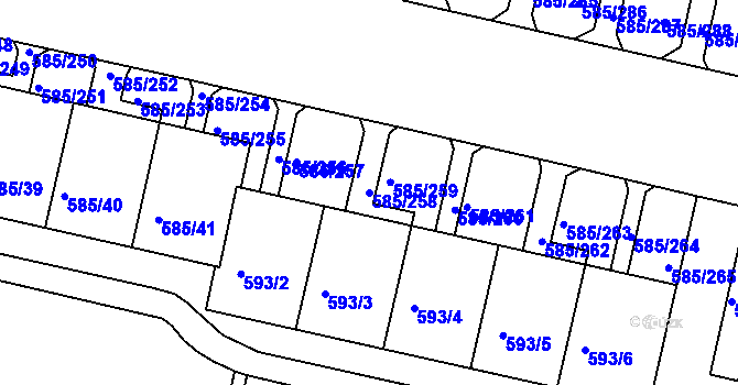 Parcela st. 585/258 v KÚ Bohnice, Katastrální mapa