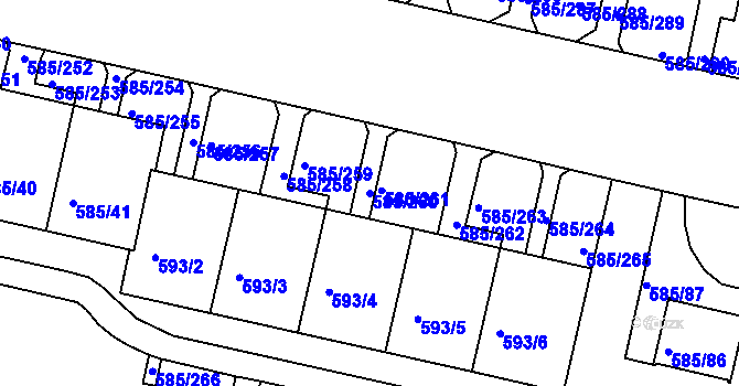 Parcela st. 585/260 v KÚ Bohnice, Katastrální mapa