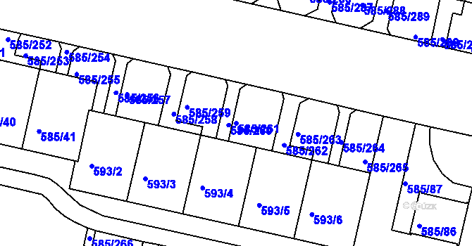 Parcela st. 585/261 v KÚ Bohnice, Katastrální mapa