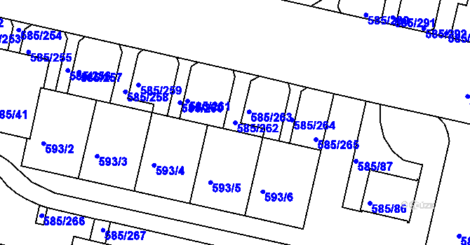 Parcela st. 585/262 v KÚ Bohnice, Katastrální mapa