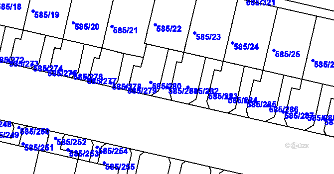 Parcela st. 585/281 v KÚ Bohnice, Katastrální mapa