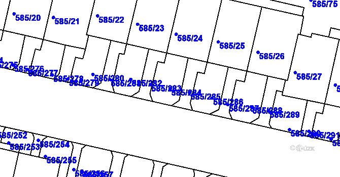 Parcela st. 585/284 v KÚ Bohnice, Katastrální mapa