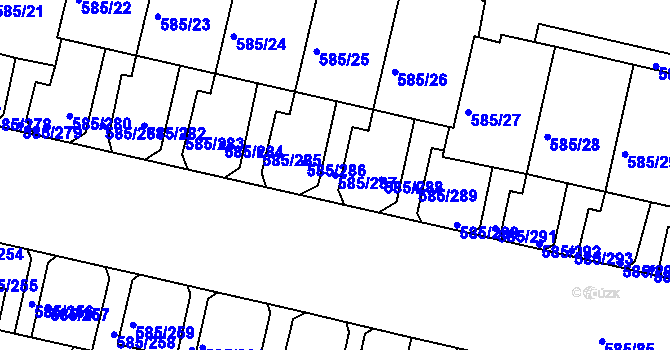 Parcela st. 585/287 v KÚ Bohnice, Katastrální mapa