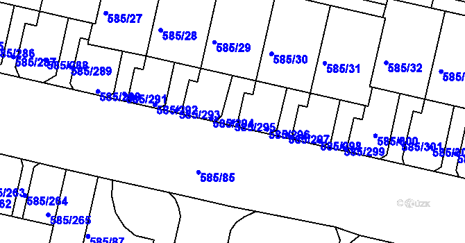 Parcela st. 585/295 v KÚ Bohnice, Katastrální mapa