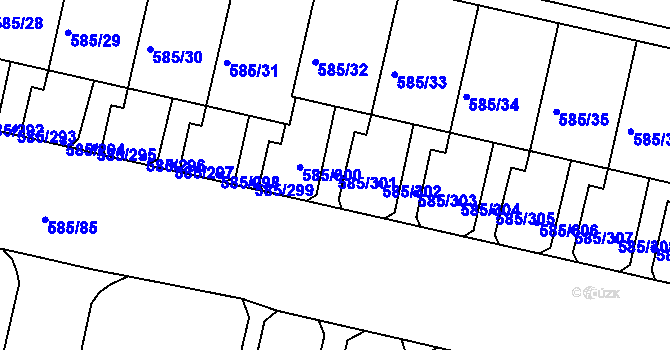 Parcela st. 585/301 v KÚ Bohnice, Katastrální mapa