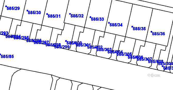 Parcela st. 585/302 v KÚ Bohnice, Katastrální mapa