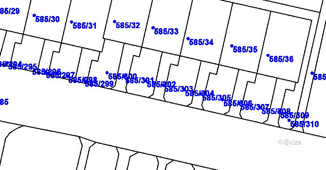 Parcela st. 585/303 v KÚ Bohnice, Katastrální mapa