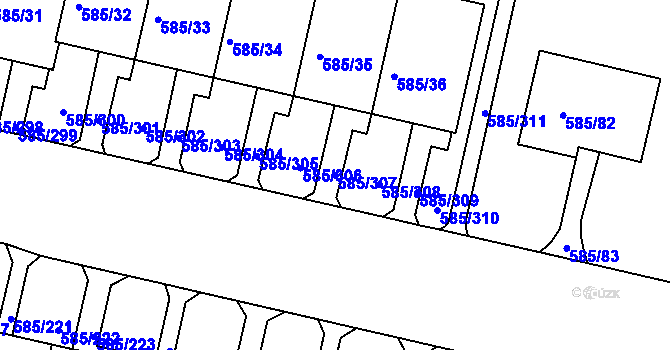 Parcela st. 585/307 v KÚ Bohnice, Katastrální mapa