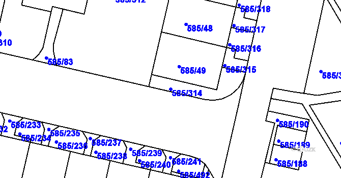 Parcela st. 585/314 v KÚ Bohnice, Katastrální mapa