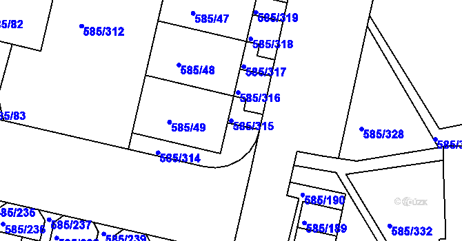 Parcela st. 585/315 v KÚ Bohnice, Katastrální mapa