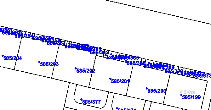 Parcela st. 585/363 v KÚ Bohnice, Katastrální mapa
